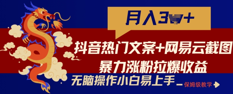 抖音热门文案+网易云截图暴力涨粉拉爆收益玩法，小白无脑操作，简单易上手【揭秘】-51资源库