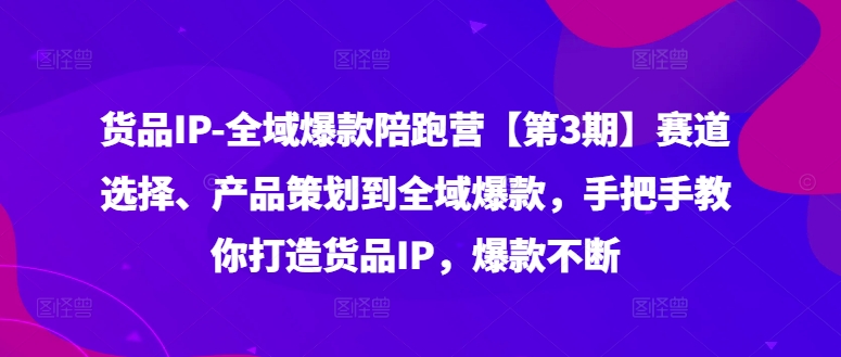 货品IP全域爆款陪跑营【第3期】赛道选择、产品策划到全域爆款，手把手教你打造货品IP，爆款不断-51资源库