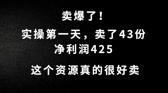 这个资源，需求很大，实操第一天卖了43份，净利润425【揭秘】-51资源库