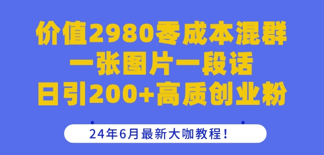 价值2980零成本混群一张图片一段话日引200+高质创业粉，24年6月最新大咖教程【揭秘】-51资源库