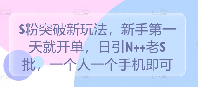 S粉突破新玩法，新手第一天就开单，日引N++老S批，一个人一个手机即可【揭秘】-51资源库