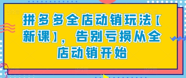 拼多多全店动销玩法【新课】，告别亏损从全店动销开始-51资源库