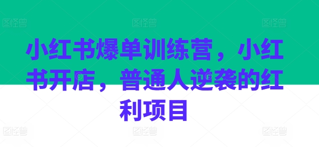小红书爆单训练营，小红书开店，普通人逆袭的红利项目-51资源库