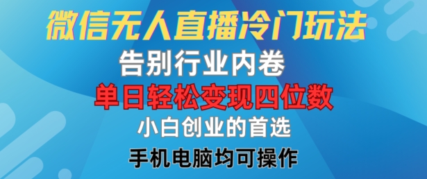 微信无人直播冷门玩法，告别行业内卷，单日轻松变现四位数，小白的创业首选【揭秘】-51资源库