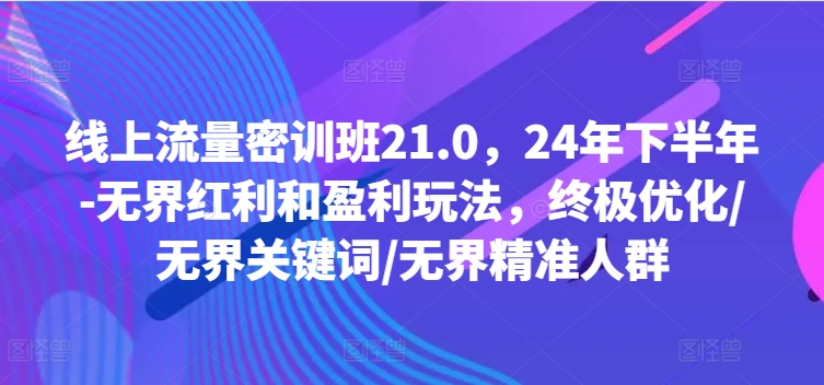 线上流量密训班21.0，24年下半年-无界红利和盈利玩法，终极优化/无界关键词/无界精准人群-51资源库