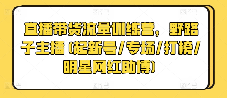 直播带货流量训练营，野路子主播(起新号/专场/打榜/明星网红助博)-51资源库