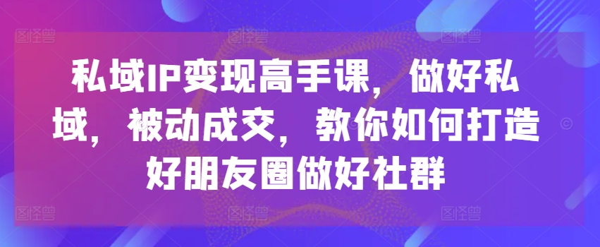 私域IP变现高手课，做好私域，被动成交，教你如何打造好朋友圈做好社群-51资源库