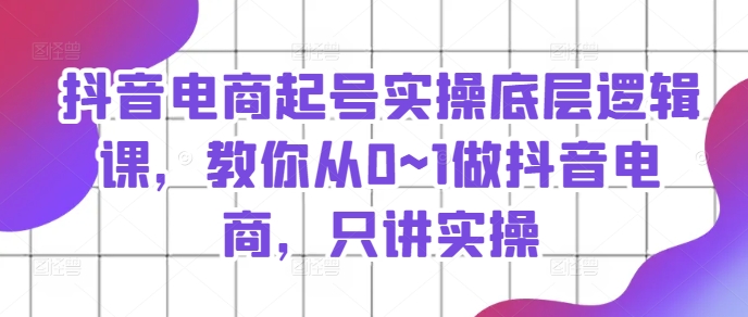 抖音电商起号实操底层逻辑课，教你从0~1做抖音电商，只讲实操-51资源库
