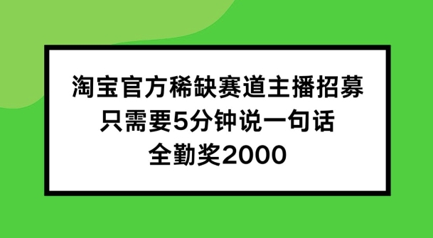 淘宝官方稀缺赛道主播招募 ，只需要5分钟说一句话， 全勤奖2000【揭秘】-51资源库
