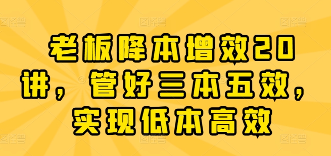 老板降本增效20讲，管好三本五效，实现低本高效-51资源库