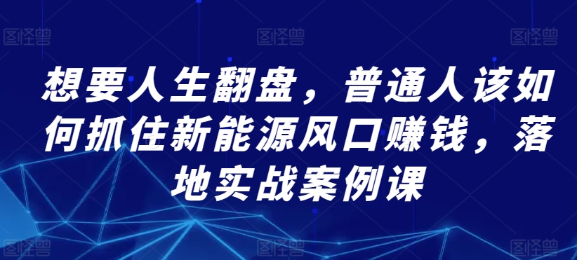 想要人生翻盘，普通人该如何抓住新能源风口赚钱，落地实战案例课-51资源库