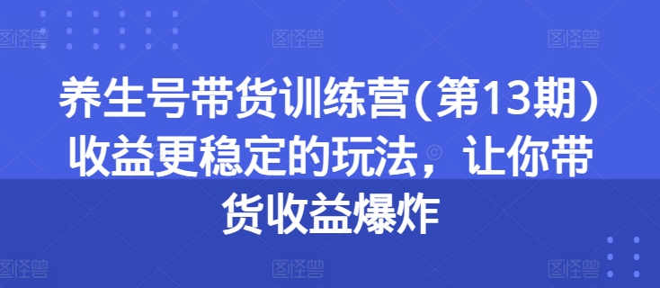 养生号带货训练营(第13期)收益更稳定的玩法，让你带货收益爆炸-51资源库