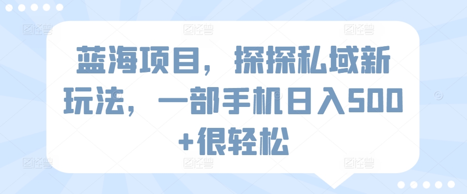 蓝海项目，探探私域新玩法，一部手机日入500+很轻松【揭秘】-51资源库