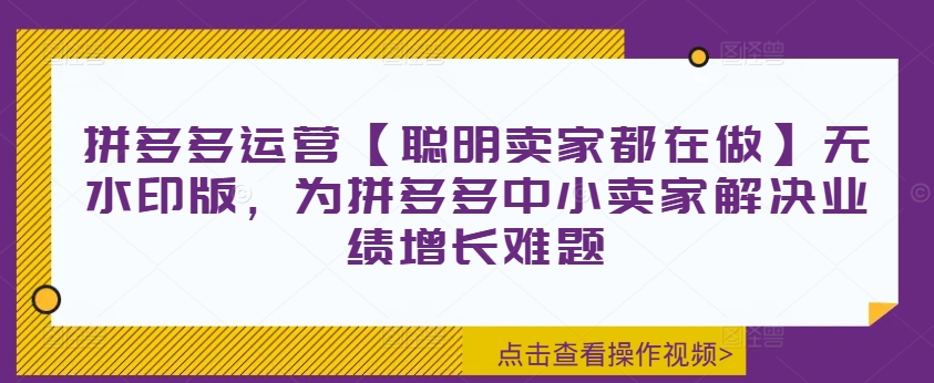拼多多运营【聪明卖家都在做】无水印版，为拼多多中小卖家解决业绩增长难题-51资源库