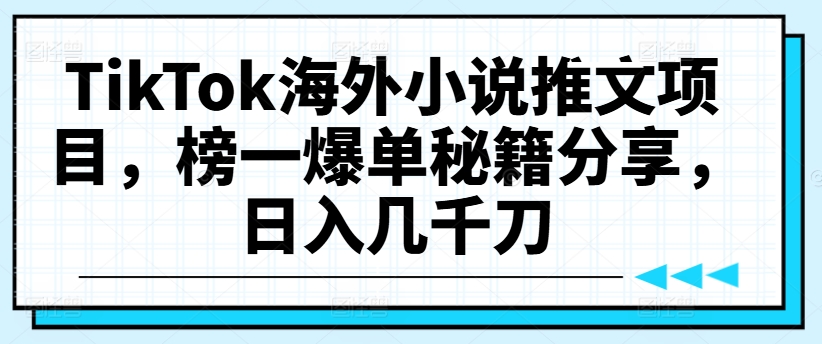 TikTok海外小说推文项目，榜一爆单秘籍分享，日入几千刀-51资源库