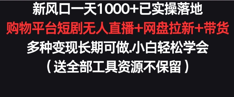 新风口一天1000+已实操落地购物平台短剧无人直播+网盘拉新+带货多种变现长期可做【揭秘】-51资源库