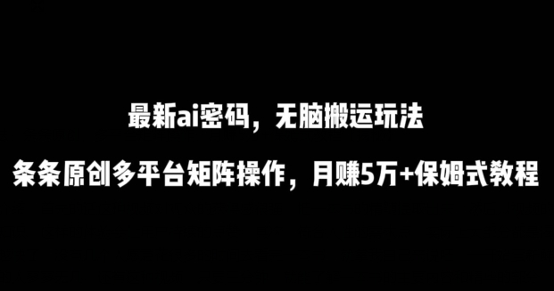 最新ai流量密码，傻瓜式搬运玩法，条条原创，多平台矩阵操作，月赚5万+保姆式教程【揭秘】-51资源库