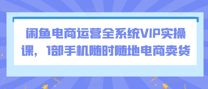 闲鱼电商运营全系统VIP实操课，1部手机随时随地电商卖货-51资源库