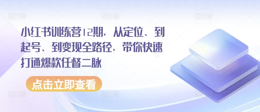 小红书训练营12期，从定位、到起号、到变现全路径，带你快速打通爆款任督二脉-51资源库