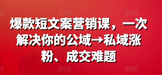 爆款短文案营销课，一次解决你的公域→私域涨粉、成交难题-51资源库
