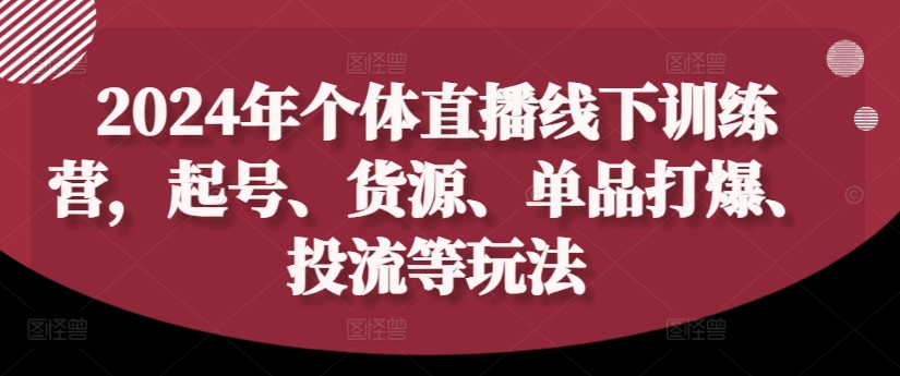 2024年个体直播训练营，起号、货源、单品打爆、投流等玩法-51资源库