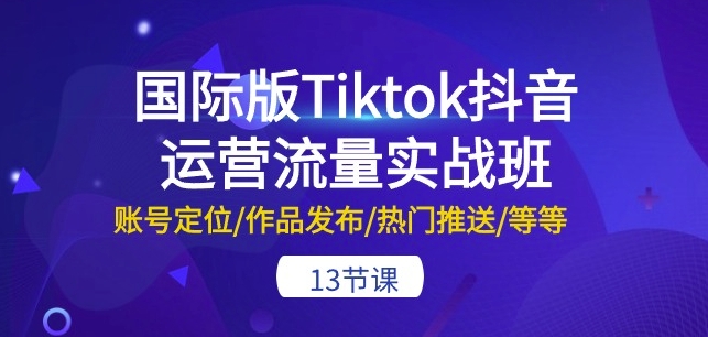 国际版Tiktok抖音运营流量实战班：账号定位/作品发布/热门推送/等等-13节-51资源库