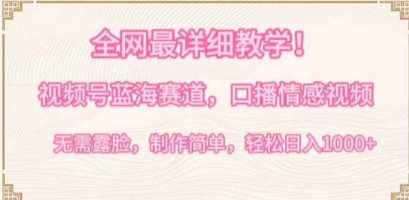 全网最详细教学，视频号蓝海赛道，口播情感视频，无需露脸，制作简单，轻松实现日入1000+【揭秘】-51资源库