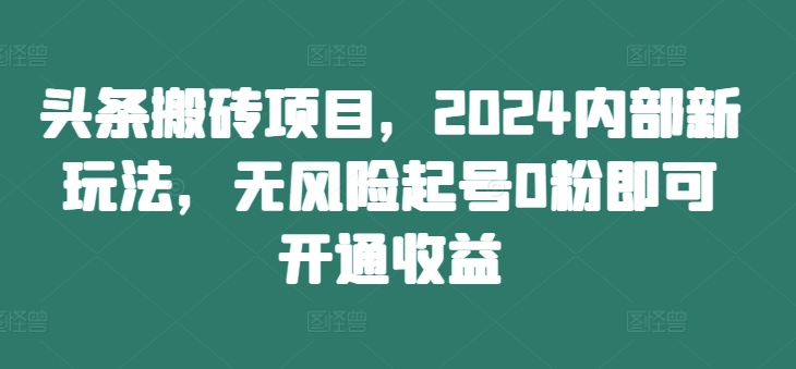 头条搬砖项目，2024内部新玩法，无风险起号0粉即可开通收益-51资源库