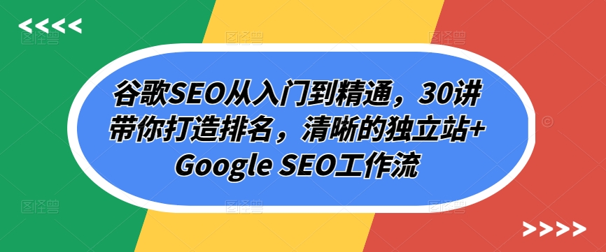 谷歌SEO从入门到精通，30讲带你打造排名，清晰的独立站+Google SEO工作流-51资源库