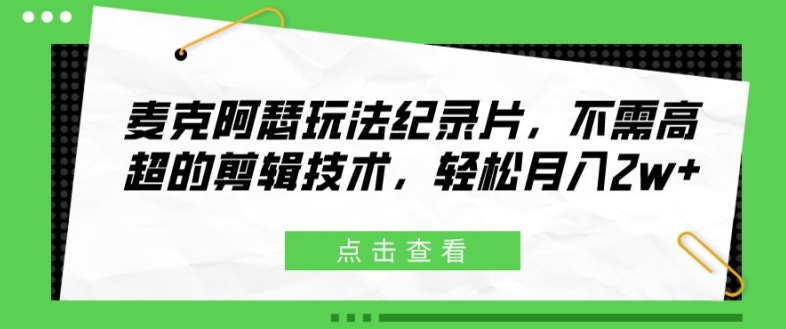 麦克阿瑟玩法纪录片，不需高超的剪辑技术，轻松月入2w+【揭秘】-51资源库