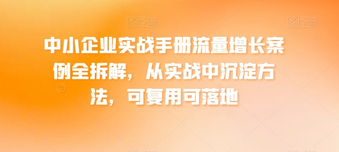 中小企业实战手册流量增长案例全拆解，从实战中沉淀方法，可复用可落地-51资源库