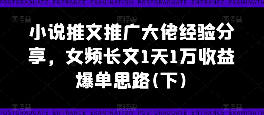 小说推文推广大佬经验分享，女频长文1天1万收益爆单思路(下)-51资源库