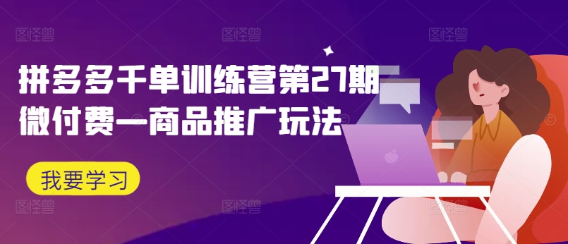 拼多多千单训练营第27期微付费—商品推广玩法-51资源库