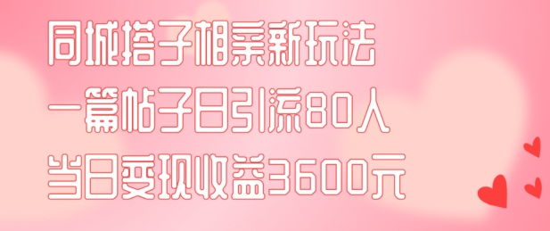 同城搭子相亲新玩法一篇帖子引流80人当日变现3600元(项目教程+实操教程)【揭秘】-51资源库
