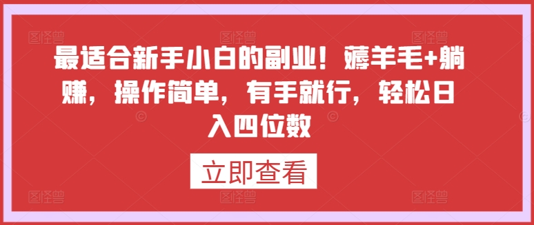 最适合新手小白的副业！薅羊毛+躺赚，操作简单，有手就行，轻松日入四位数【揭秘】-51资源库