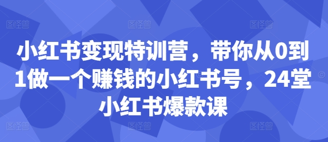 小红书变现特训营，带你从0到1做一个赚钱的小红书号，24堂小红书爆款课-51资源库