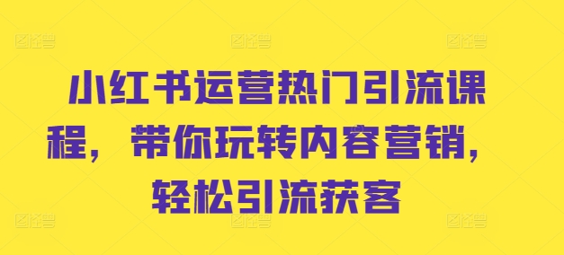 小红书运营热门引流课程，带你玩转内容营销，轻松引流获客-51资源库