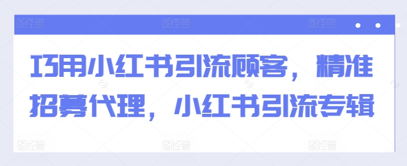 巧用小红书引流顾客，精准招募代理，小红书引流专辑-51资源库