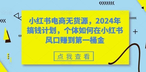 小红书电商无货源，2024年搞钱计划，个体如何在小红书风口赚到第一桶金-51资源库