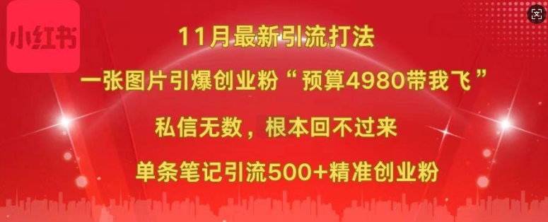 小红书11月最新图片打粉，一张图片引爆创业粉，“预算4980带我飞”，单条引流500+精准创业粉-51资源库