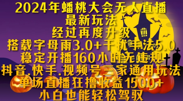 2024年蟠桃大会无人直播最新玩法，稳定开播160小时无违规，抖音、快手、视频号三家通用玩法【揭秘】-51资源库