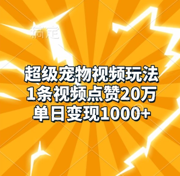 超级宠物视频玩法，1条视频点赞20万，单日变现1k-51资源库