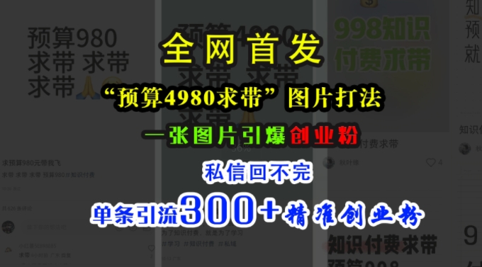 小红书“预算4980带我飞”图片打法，一张图片引爆创业粉，私信回不完，单条引流300+精准创业粉-51资源库