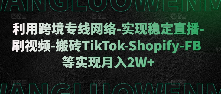 利用跨境专线网络-实现稳定直播-刷视频-搬砖TikTok-Shopify-FB等实现月入2W+【揭秘】-51资源库