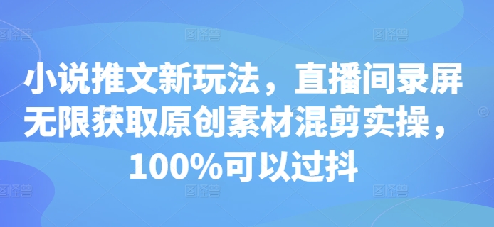 小说推文新玩法，直播间录屏无限获取原创素材混剪实操，100%可以过抖-51资源库
