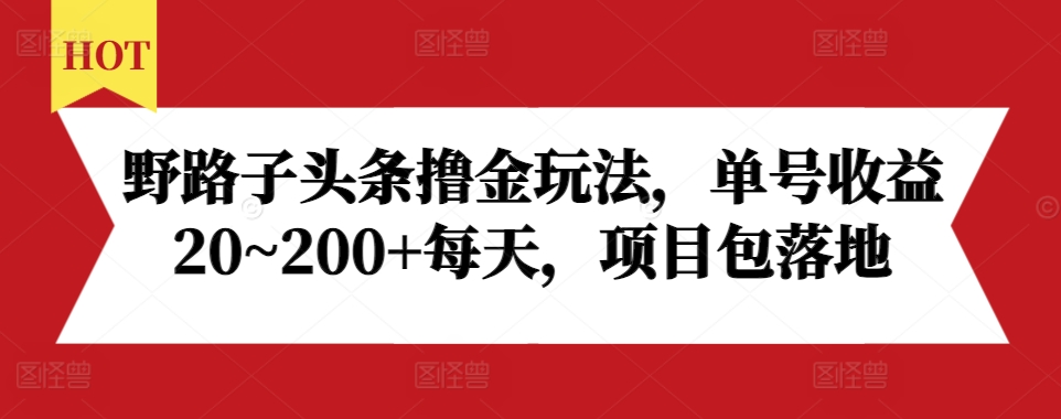 野路子头条撸金玩法，单号收益20~200+每天，项目包落地-51资源库