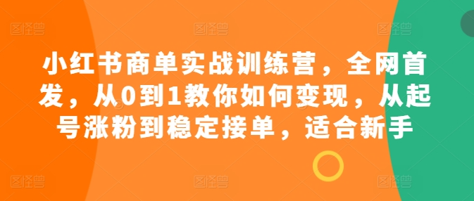 小红书商单实战训练营，全网首发，从0到1教你如何变现，从起号涨粉到稳定接单，适合新手-51资源库