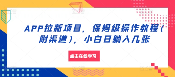 APP拉新项目，保姆级操作教程(附渠道)，小白日躺入几张【揭秘】-51资源库