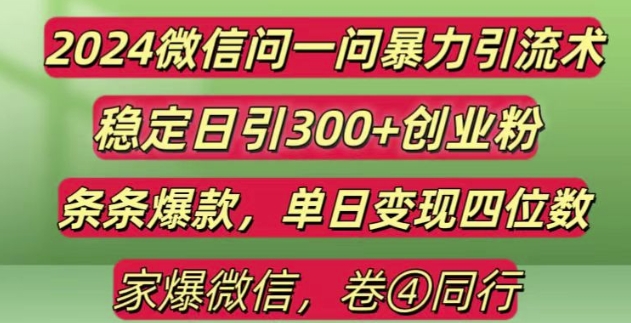 2024最新微信问一问暴力引流300+创业粉,条条爆款单日变现四位数【揭秘】-51资源库