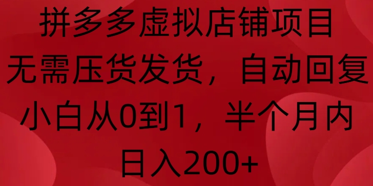 拼多多虚拟店铺项目，无需压货发货，自动回复，小白从0到1，半个月内日入200+【揭秘】-51资源库